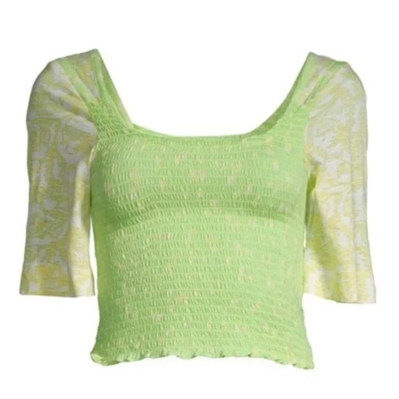 Free People MARIGOLD Smocked Tee Crop Top | Sz XS Key Lime Green NEW. N1 - Picture 7 of 12